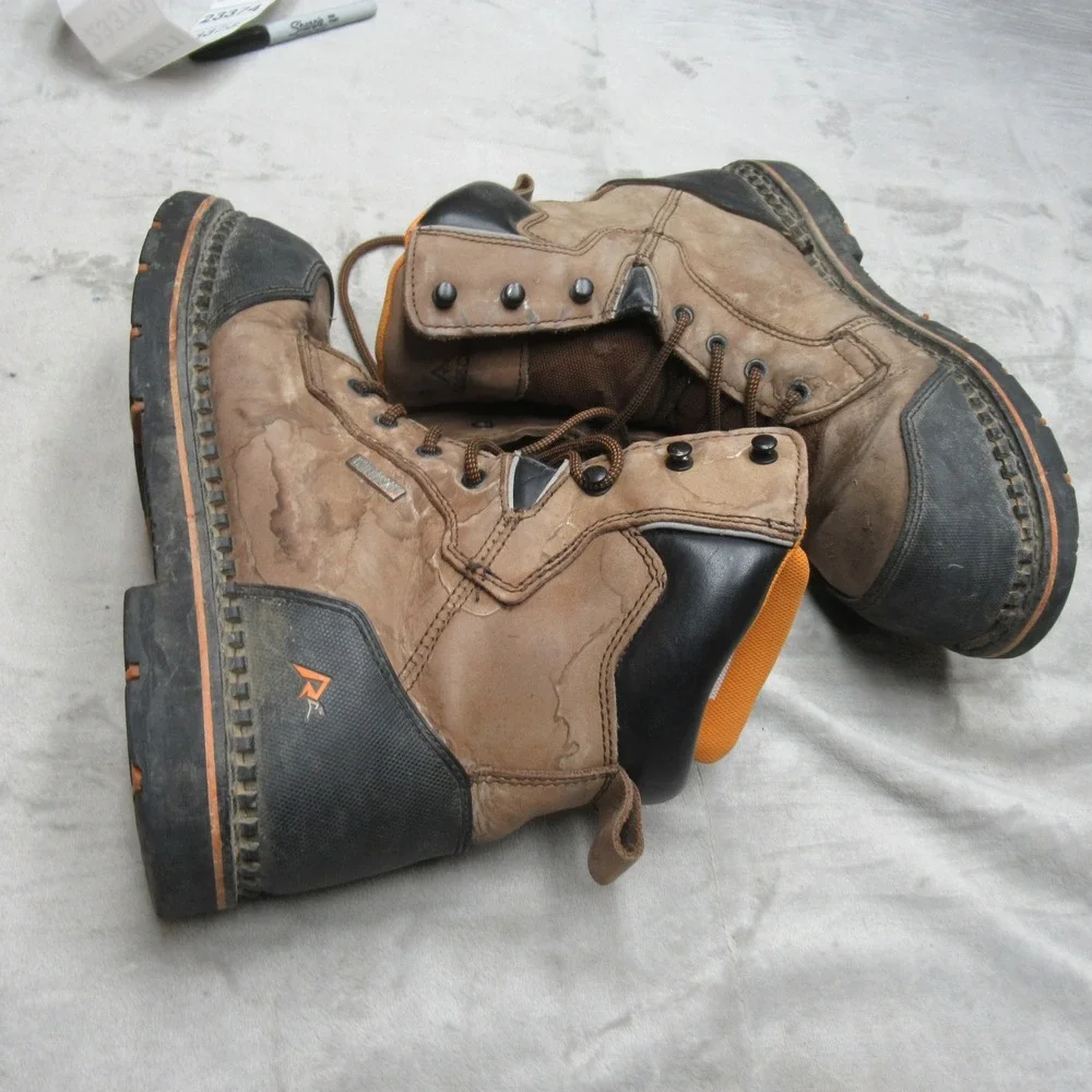 Ridgecut Mens 10W Work Boots Brown Leather Waterproof Steel Toe Utility Rugged‎